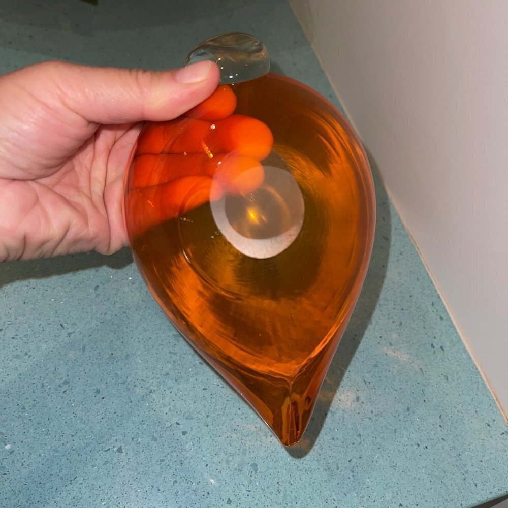 Art Glass MCM Orange Clear Glass Swan Ashtray - Picture 6 of 10